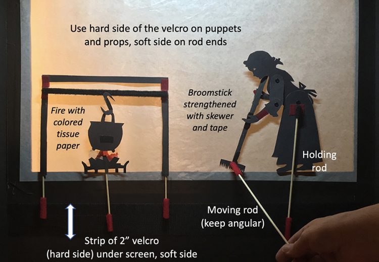 Instructions how to mount and ove shadow puppets and props