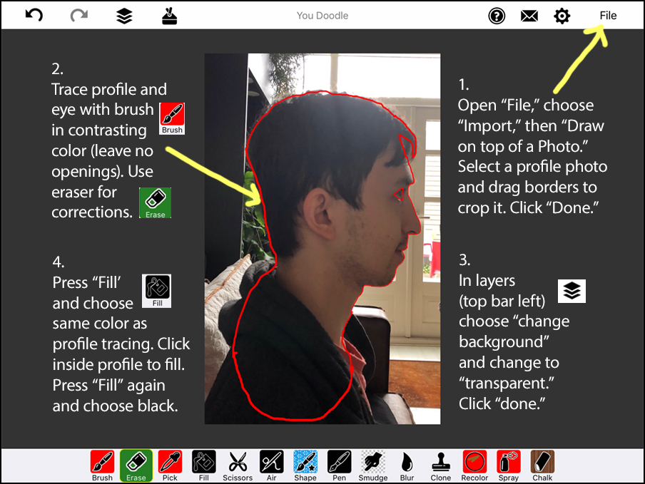 Instructions for tracing a profile in YouDoodle