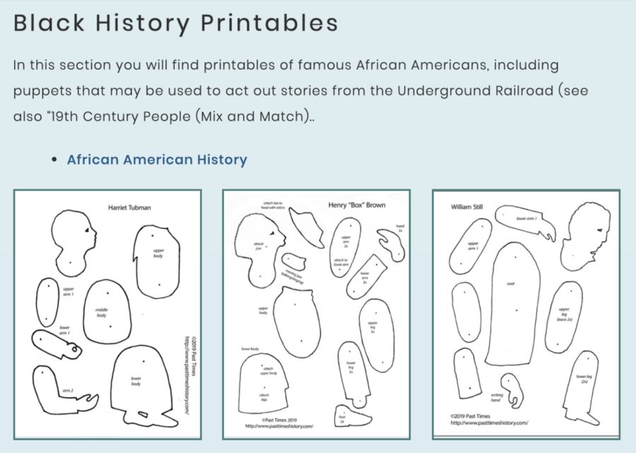 Screenshot from Pinttable Library showing cutouts for Harriet Tubman, Henry Box Brown, and William Still