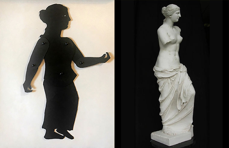 shadow puppet of Aphrodite with photo of the Venus de Milo