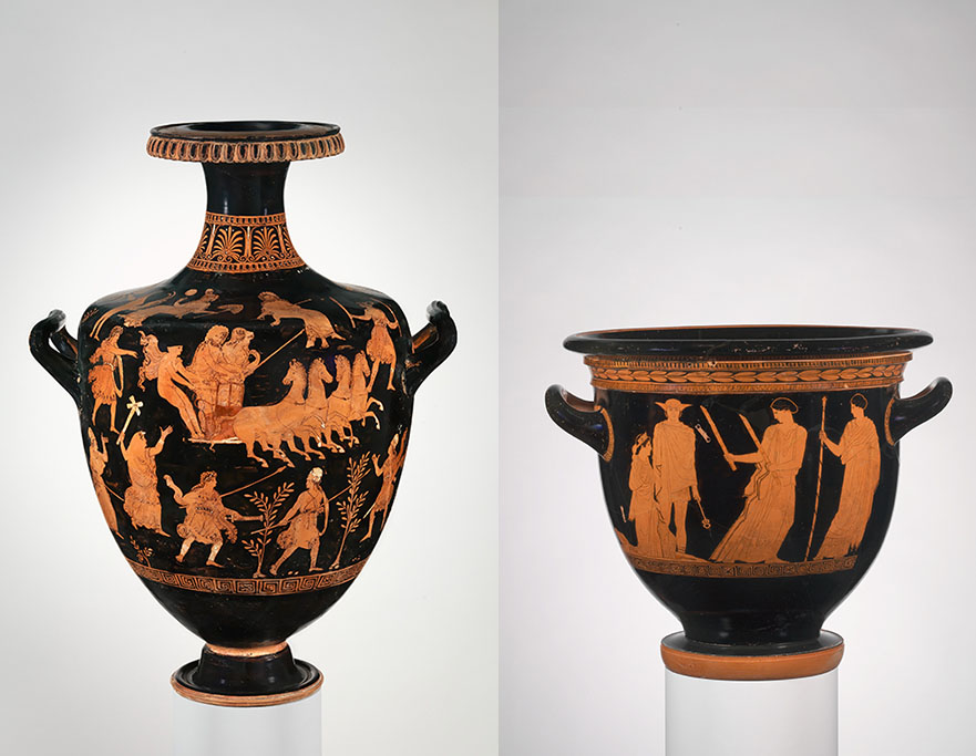 red figure hydria and bell krater with scenes from the Persephone myth