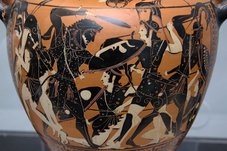 Heracles and warriors fighting the Amazons on Greek vase