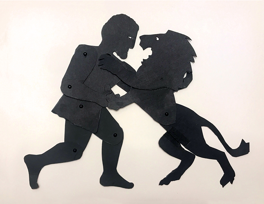 shadow puppets of hercules wrestling nemean lion