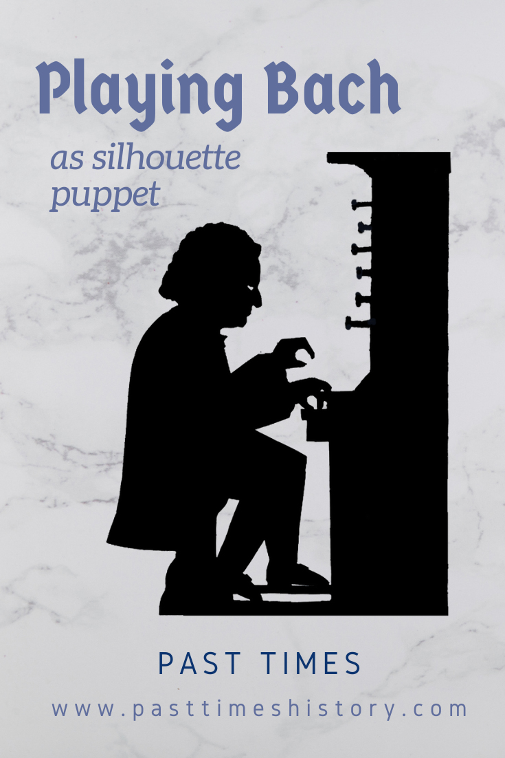 Playing Bach as silhouette puppet -- Silhouette of Bach playing the organ